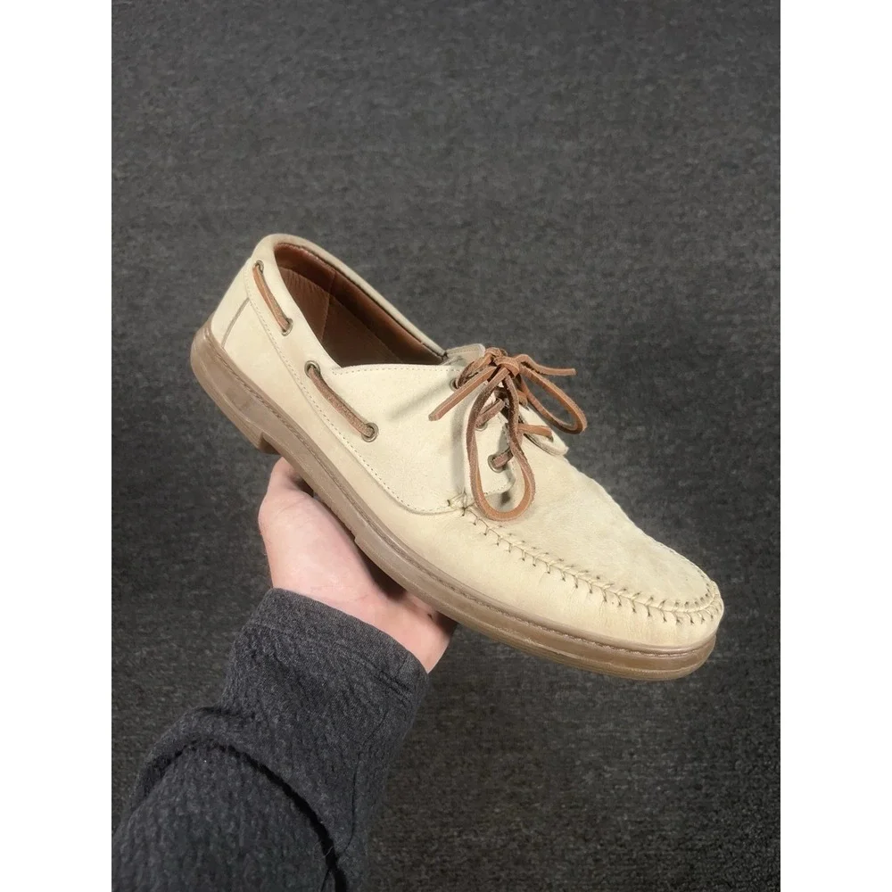 Allen Edmonds Force‎ 10 Boat Shoes Beige Cream Leather Mens Size 9
